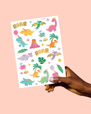 Girl Dinosaur Temporary Tattoo Sheet | Vtaux