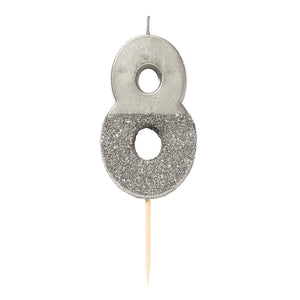 Silver Glitter Dipped Number Birthday Candle - Vtaux