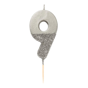 Silver Glitter Dipped Number Birthday Candle - Vtaux