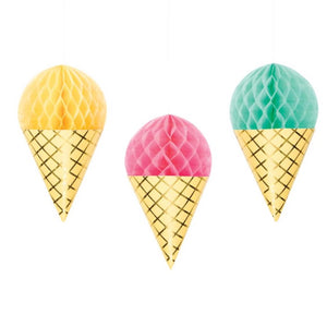 Ice Cream Cone Honeycomb Decorations 3ct | Vtaux