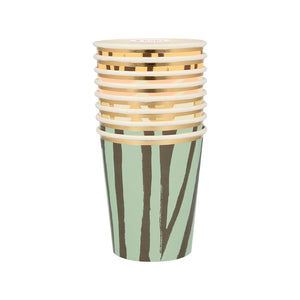 Safari animal print paper cups with a gold foil edge rim